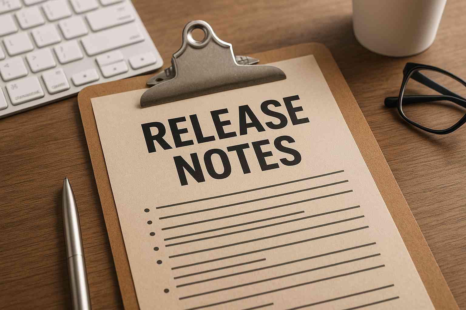 Ein Clip-Board mit einem Zettel, auf dem "Release Notes" zu lesen ist.